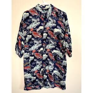 Big Dogs Hawaiian Tourist Travel Destination Classic Cars Route 66 Camp Shirt L